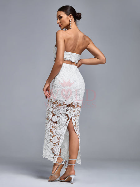 Lace Floral Cutout Bustier Maxi Dress
