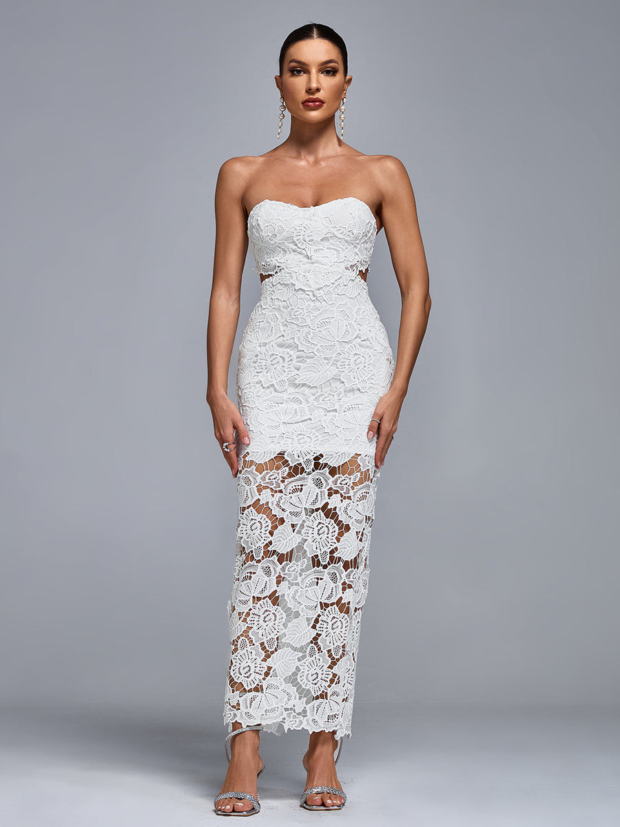 Lace Floral Cutout Bustier Maxi Dress