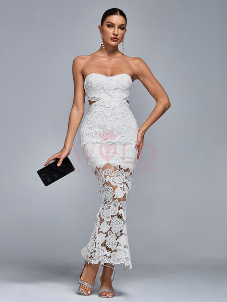 Lace Floral Cutout Bustier Maxi Dress