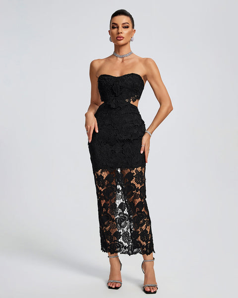 Lace Floral Cutout Bustier Maxi Dress