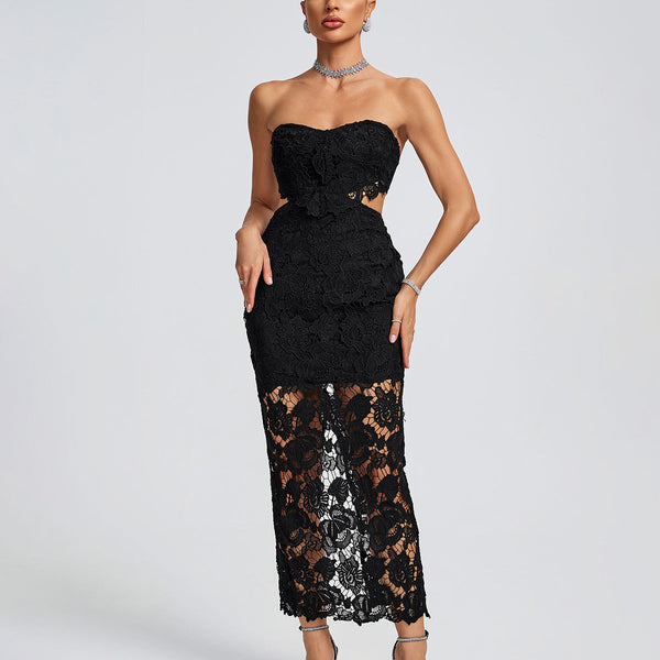 Lace Floral Cutout Bustier Maxi Dress