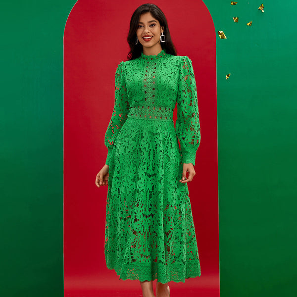 Vintage Green Lace Long Dress
