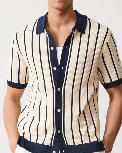Men's Plus Size Striped Button Down Short Sleeve Shirt - Opulent Empire