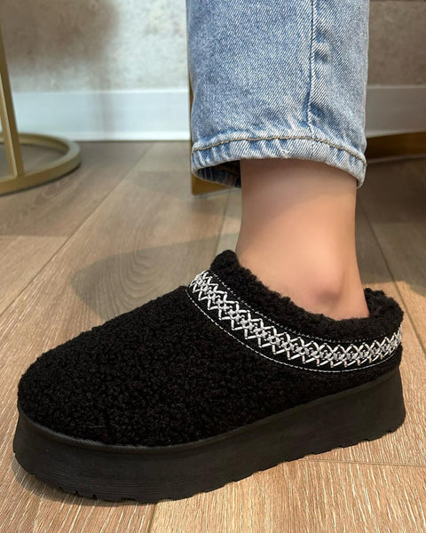 WILD DIVA Embroidered Trim Platform Sherpa Boots - Opulent Empire