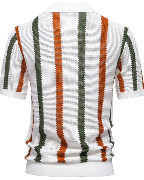 Men's Collared Neck Striped Knit Polo - Opulent Empire