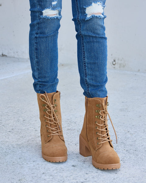 Forever Link Lace-Up Zipper Detail Block Heel Boots - Opulent Empire