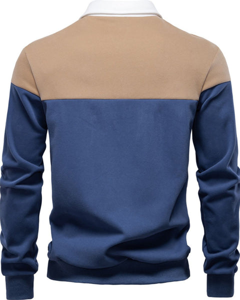 Men's Collared Neck Contrast Long Sleeve Polo - Opulent Empire