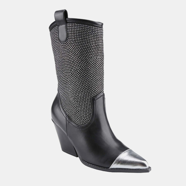 Weeboo Chunky Heel Rhinestone Western Cowboy Boots - Opulent Empire