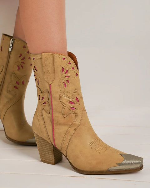Beast Fashion Cut-Out Floral Embroidery Boots - Opulent Empire