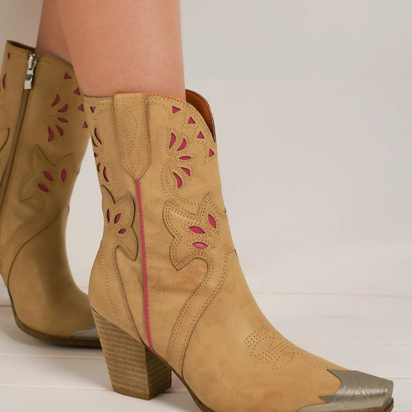Beast Fashion Cut-Out Floral Embroidery Boots - Opulent Empire