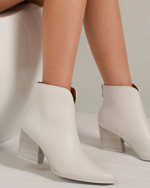 Beast Fashion PU Leather Block Heel Boots with Back Zippers - Opulent Empire