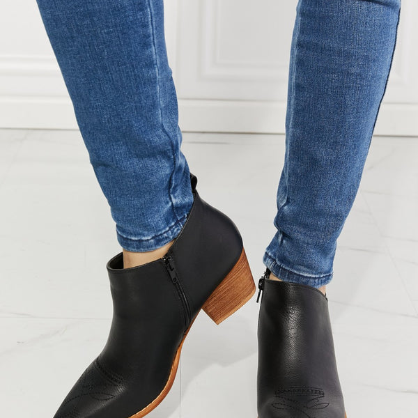 MMShoes Trust Yourself Embroidered Crossover Cowboy Bootie in Black - Opulent Empire