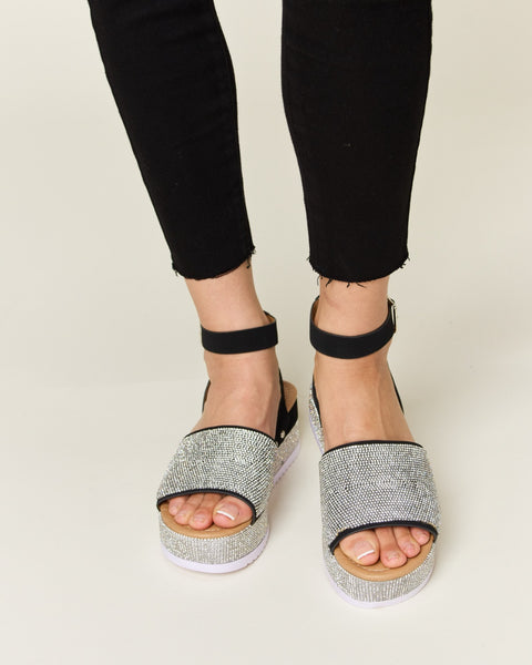 Forever Link Rhinestone Buckle Strappy Wedge Sandals - Opulent Empire