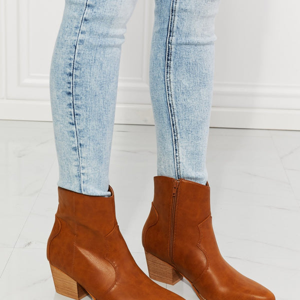 MMShoes Watertower Town Faux Leather Western Ankle Boots in Ochre - Opulent Empire