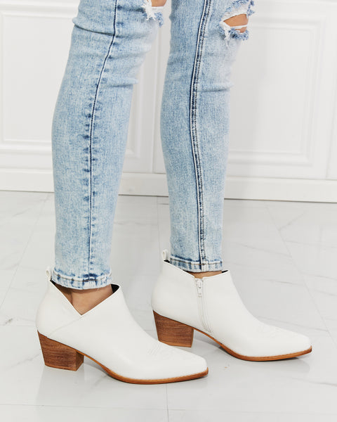 MMShoes Trust Yourself Embroidered Crossover Cowboy Bootie in White - Opulent Empire