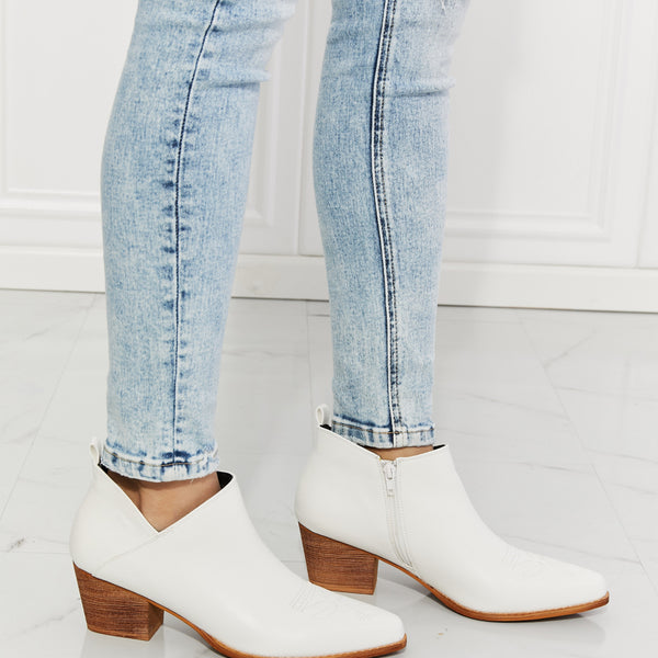 MMShoes Trust Yourself Embroidered Crossover Cowboy Bootie in White - Opulent Empire