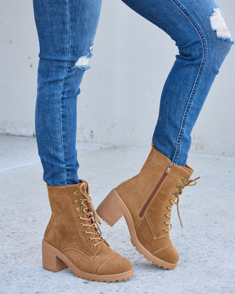 Forever Link Lace-Up Zipper Detail Block Heel Boots - Opulent Empire