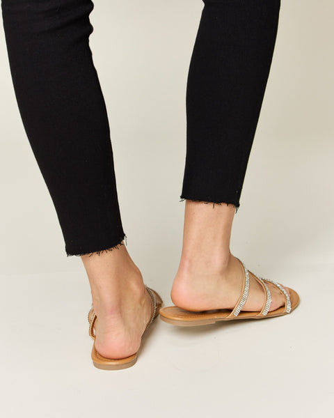 WILD DIVA Rhinestone Three-Strap Flat Sandals - Opulent Empire