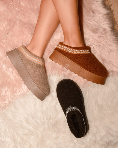 WILD DIVA Embroidered Trim Platform Sherpa Boots - Opulent Empire