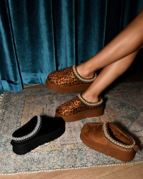 WILD DIVA Embroidered Trim Round Toe Platform Boots - Opulent Empire