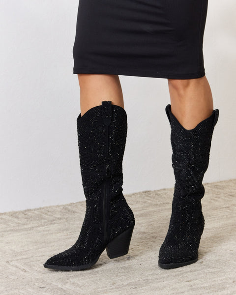 Forever Link Rhinestone Knee High Cowboy Boots - Opulent Empire