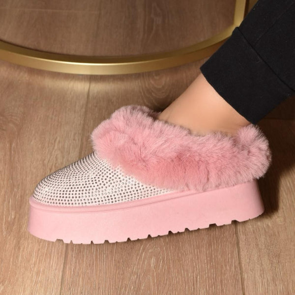 WILD DIVA Embellished Faux Fur Platform Booties - Opulent Empire