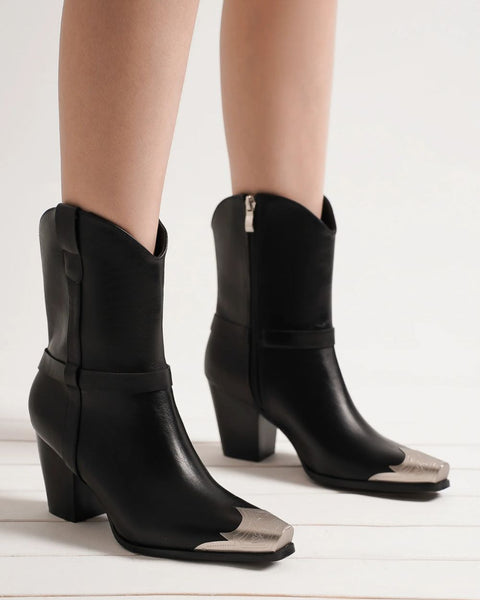 Beast Fashion Faux Leather Metal Toe Ankle Boots - Opulent Empire