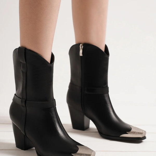 Beast Fashion Faux Leather Metal Toe Ankle Boots - Opulent Empire