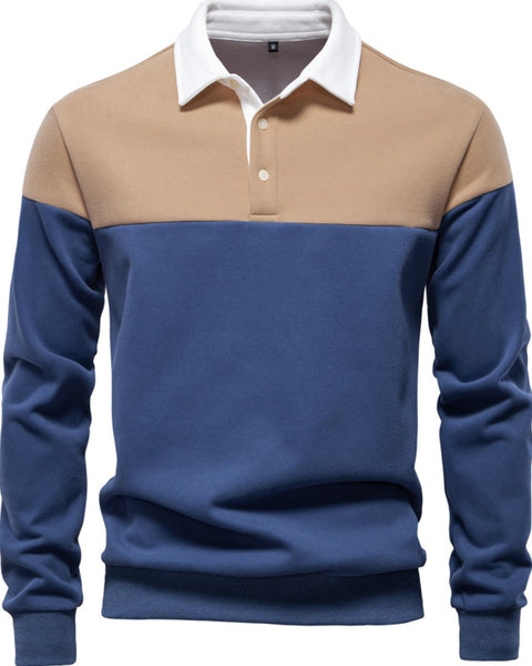 Men's Collared Neck Contrast Long Sleeve Polo - Opulent Empire