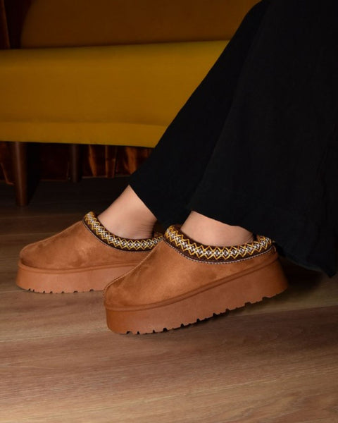 WILD DIVA Embroidered Trim Round Toe Platform Boots - Opulent Empire