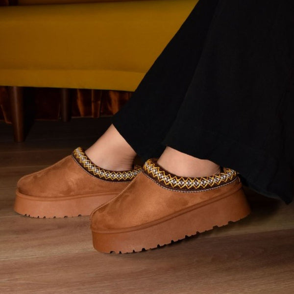 WILD DIVA Embroidered Trim Round Toe Platform Boots - Opulent Empire