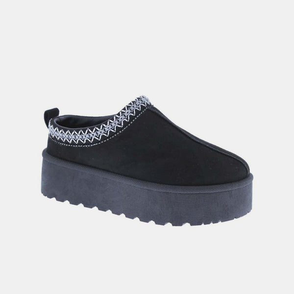 Weeboo Platform Embroidered Trim Slip-On Boots - Opulent Empire