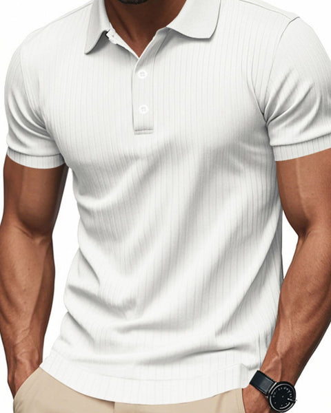 Men's Full Size Ribbed Short Sleeve Polo Plus Size - Opulent Empire