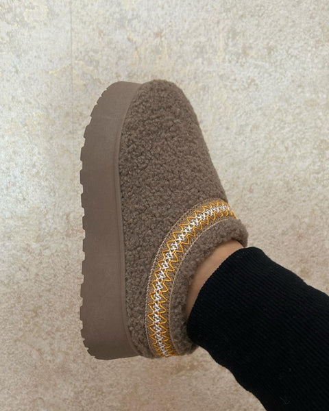 WILD DIVA Embroidered Trim Platform Sherpa Boots - Opulent Empire