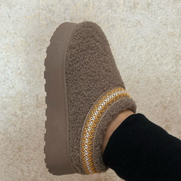 WILD DIVA Embroidered Trim Platform Sherpa Boots - Opulent Empire