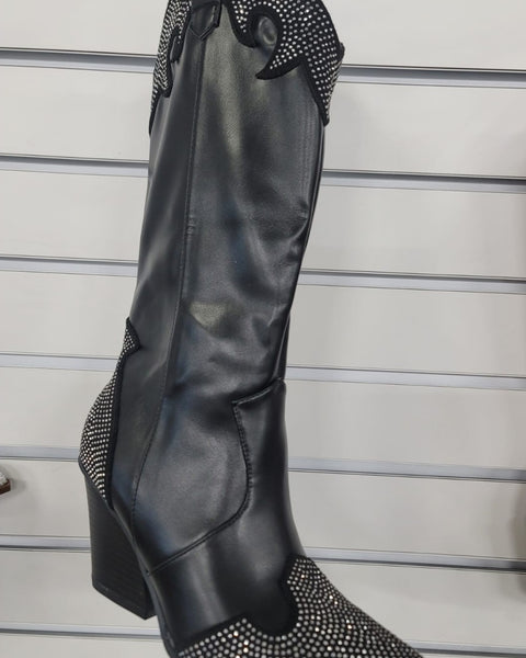 Weeboo Chunky Heel Rhinestone Decor Western Boots - Opulent Empire