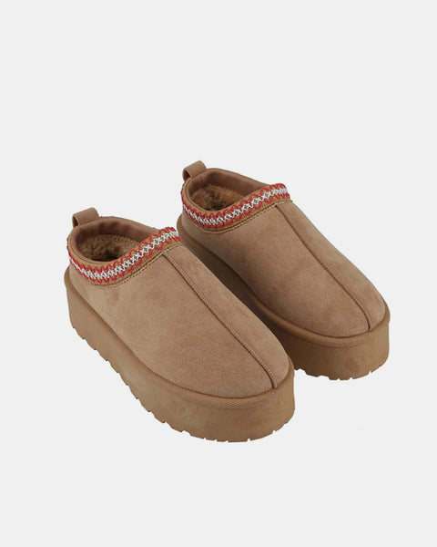 Weeboo Platform Embroidered Trim Slip-On Boots - Opulent Empire