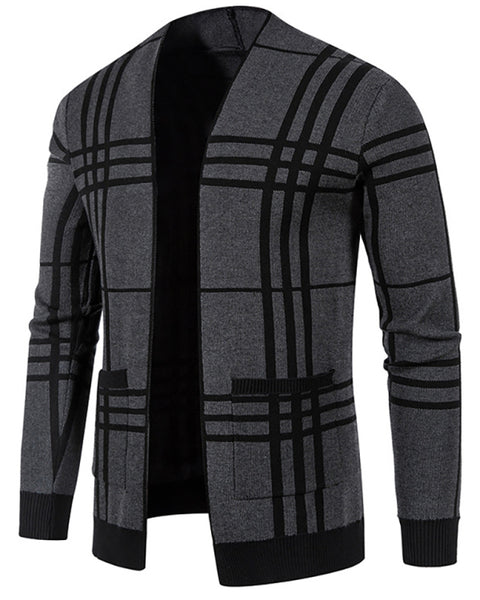Men Casual Plaid Open Front Cardigan