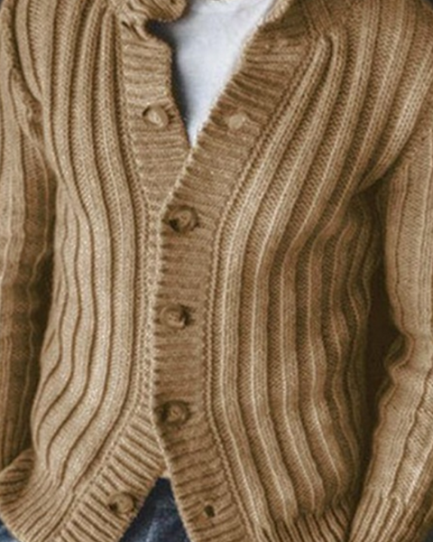 Casual Single Breasted Knit Sweater Lapel Long Sleeve Sweater Jacket Men