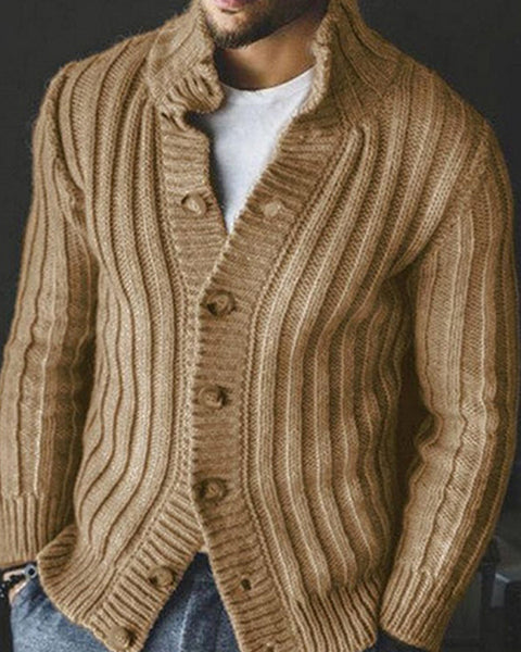 Casual Single Breasted Knit Sweater Lapel Long Sleeve Sweater Jacket Men
