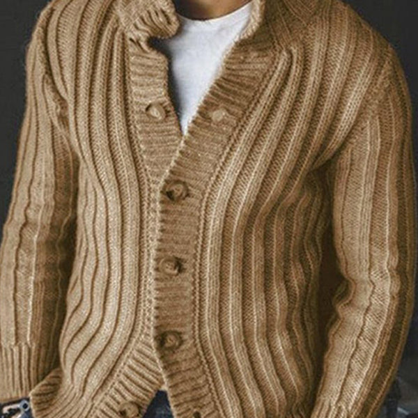 Casual Single Breasted Knit Sweater Lapel Long Sleeve Sweater Jacket Men
