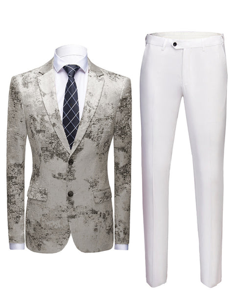 Men's Casual Lapel Woven Knit Blazer Suit