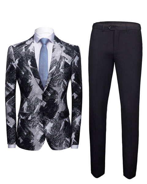 Abstract Print Lapel Collar Blazer Suit Set - Opulent Empire