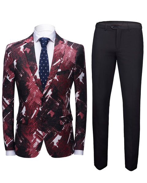 Abstract Print Lapel Collar Blazer Suit Set - Opulent Empire