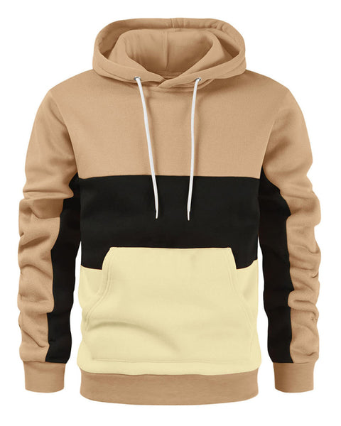 Men's Color Block Color Contrast Long Sleeve Hooded Sweatshirt