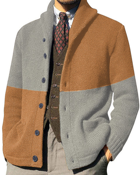 Men's Contrasting Color Block Button Long Sleeve Cardigan