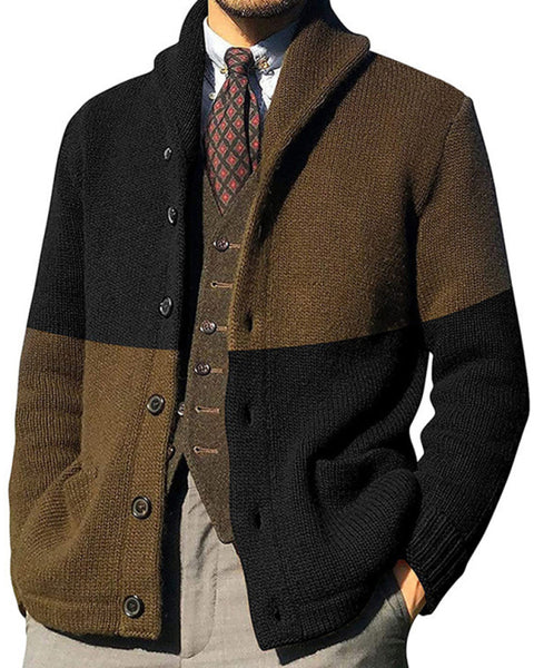 Men's Contrasting Color Block Button Long Sleeve Cardigan