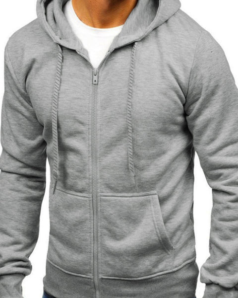 Men's Solid Color Basic Zipper Hoodie