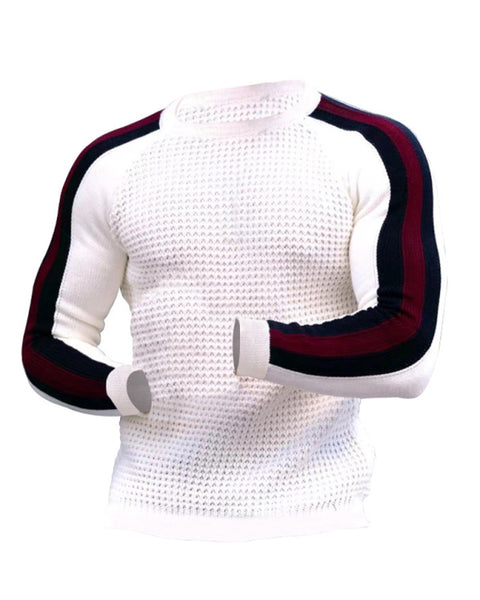 Round neck color contrast t-shirt men's casual loose bottoming sweater