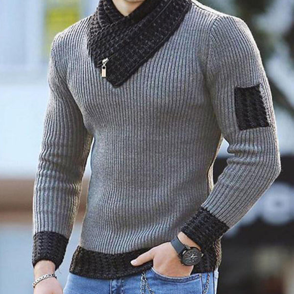 Men's Contrasting Color Stitching Scarf Business Casual Sweater